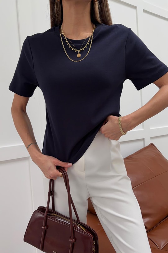 Modern Fit Crop Tshirt Lacivert