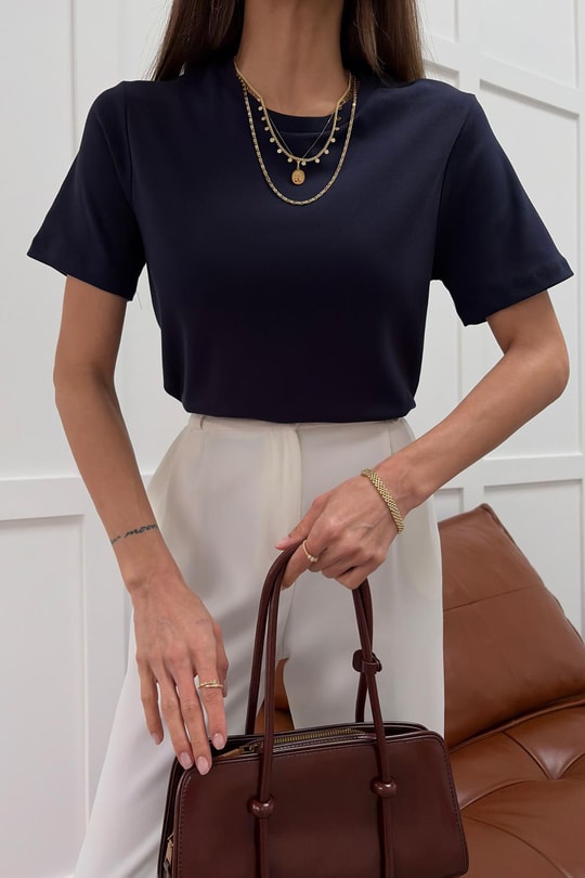 Modern Fit Crop Tshirt Lacivert