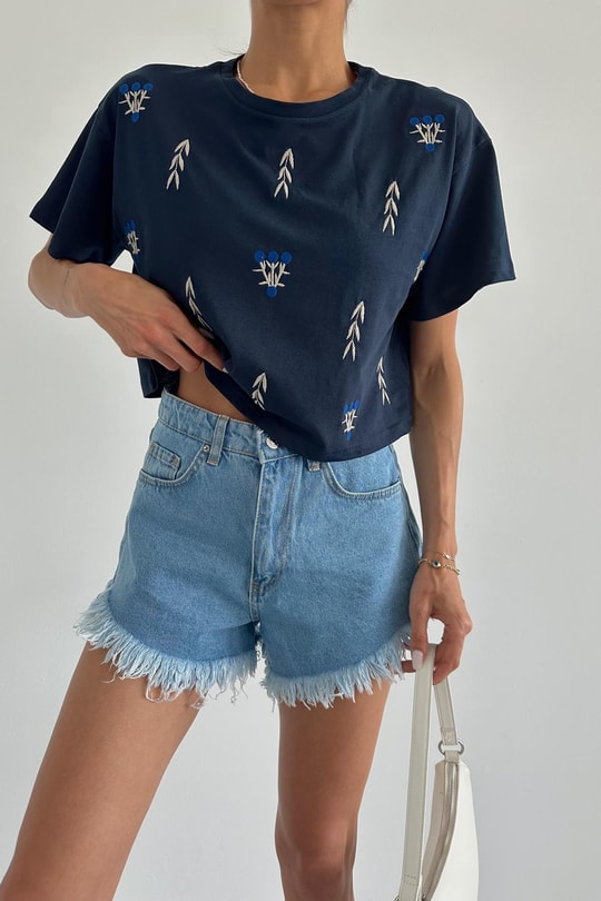Nakışlı Tshirt Lacivert