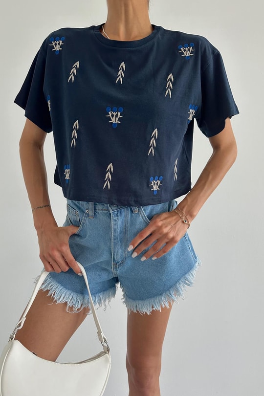 Nakışlı Tshirt Lacivert
