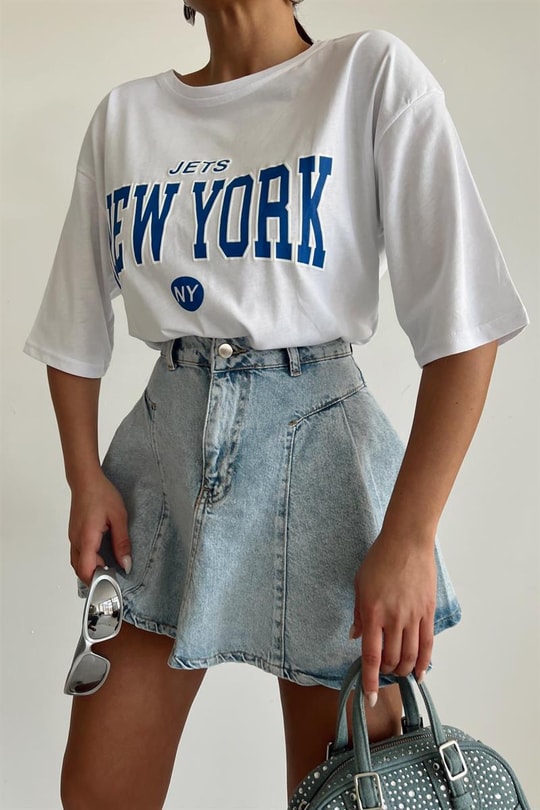 New York Oversize Tshirt Beyaz