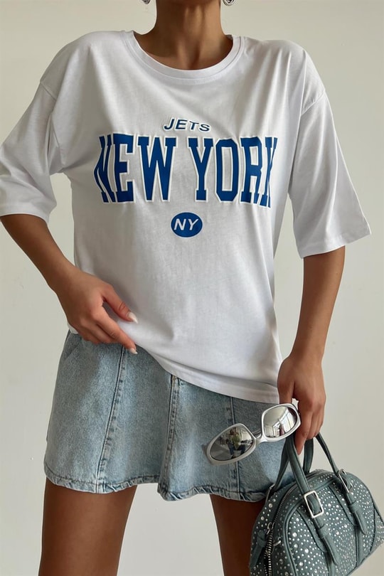 New York Oversize Tshirt Beyaz