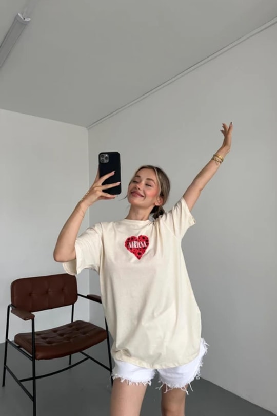 Nirvana Baskı Tshirt Bej