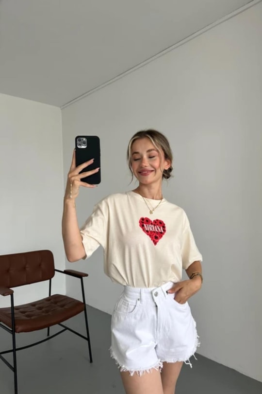 Nirvana Baskı Tshirt Bej