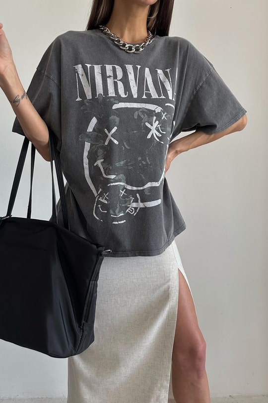 Nirvana Yıkamalı Tshirt Antrasit