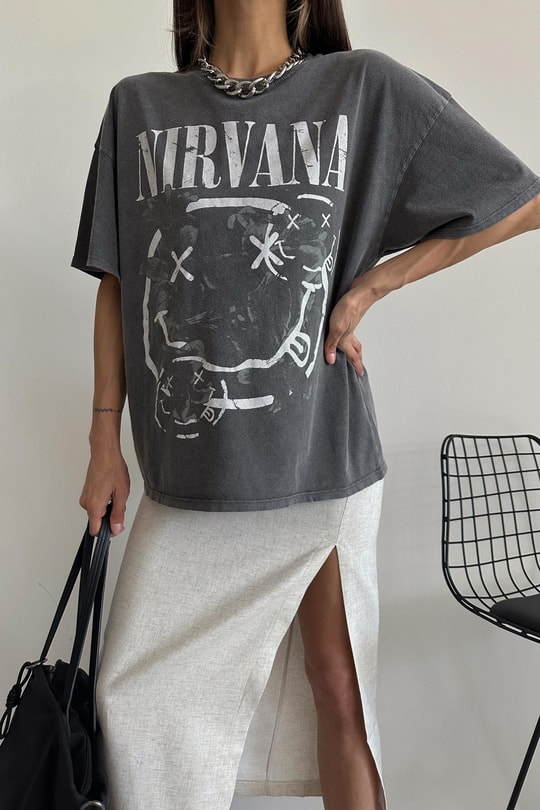 Nirvana Yıkamalı Tshirt Antrasit