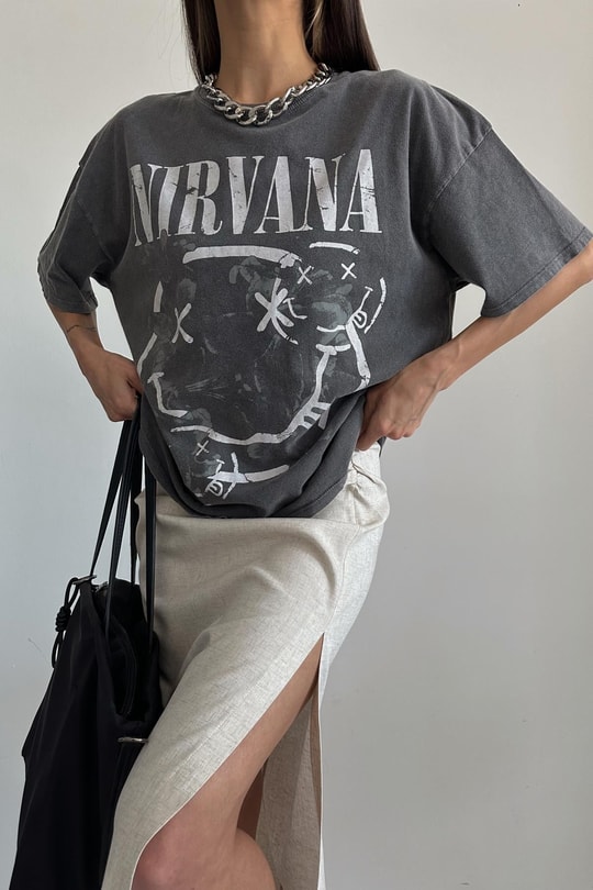 Nirvana Yıkamalı Tshirt Antrasit
