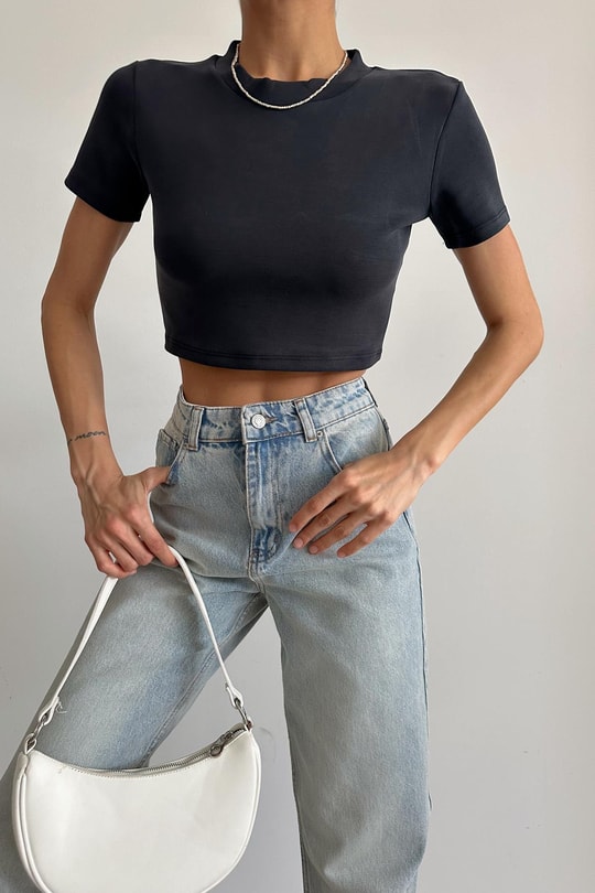 One Basic Crop Tshirt Antrasit