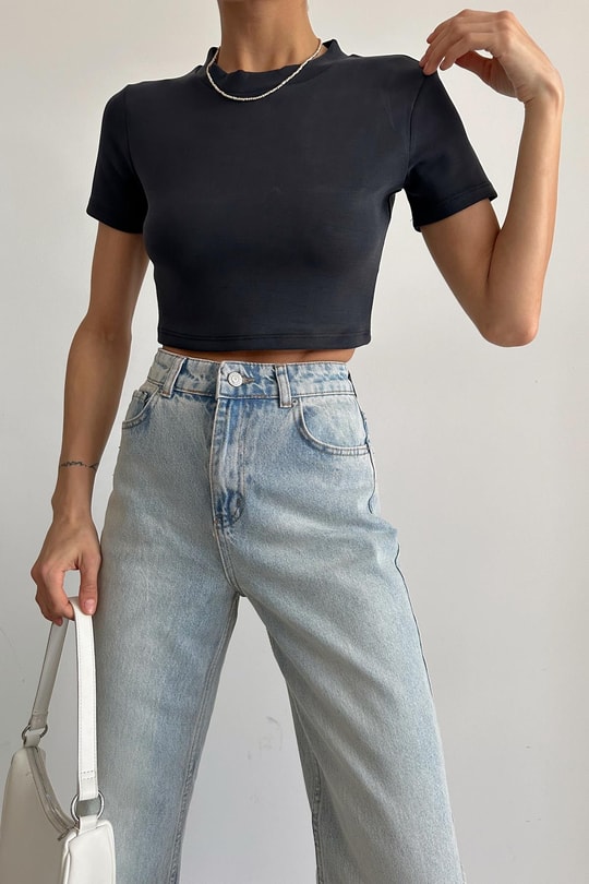 One Basic Crop Tshirt Antrasit