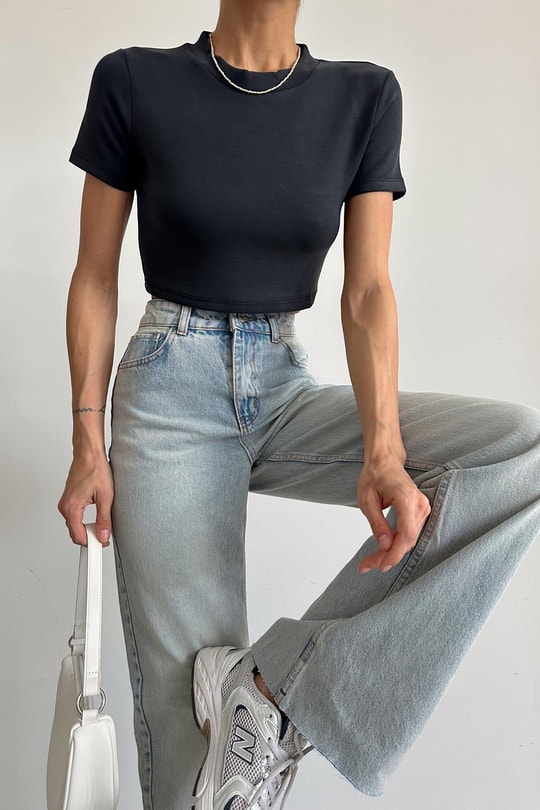 One Basic Crop Tshirt Antrasit