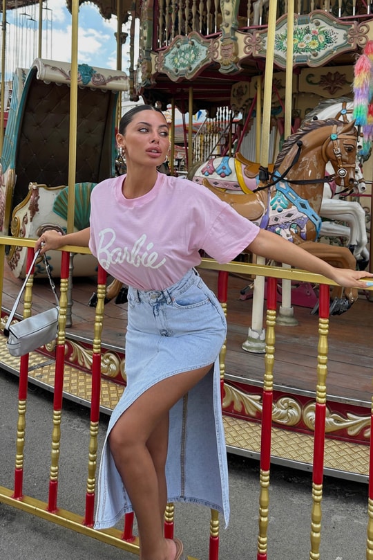 Oversize Barbie Tshirt Pembe