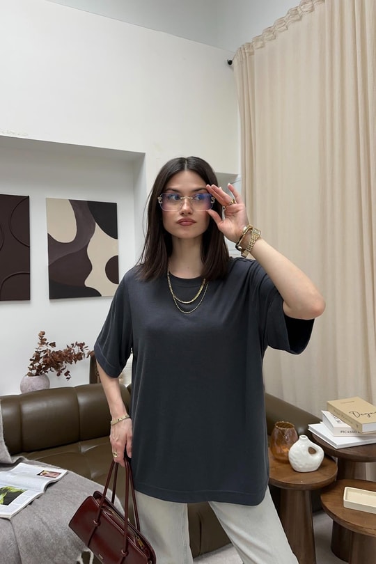 Oversıze Basic Tshirt Antrasit