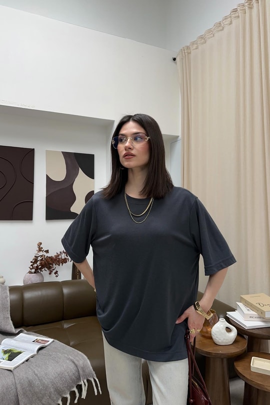 Oversıze Basic Tshirt Antrasit