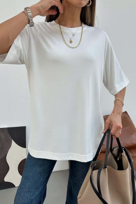 Oversıze Basic Tshirt Beyaz