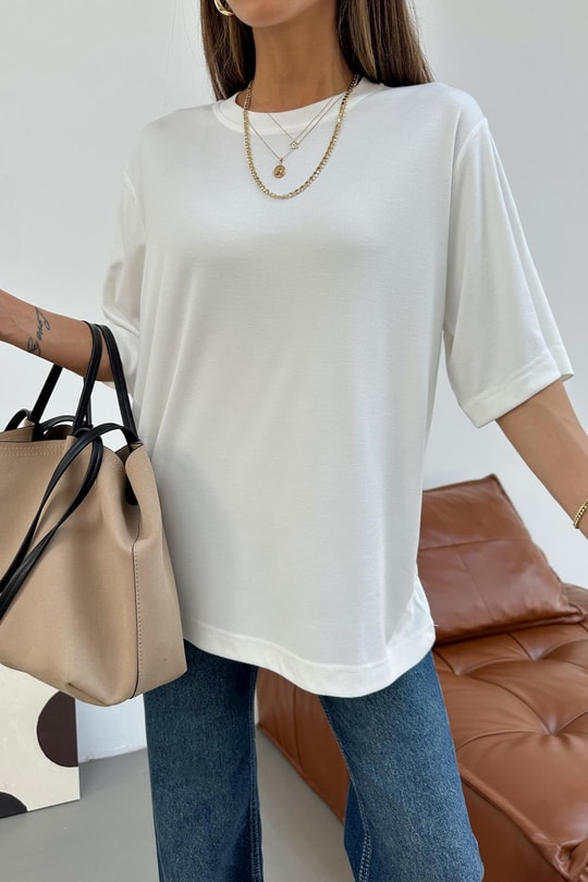 Oversıze Basic Tshirt Beyaz