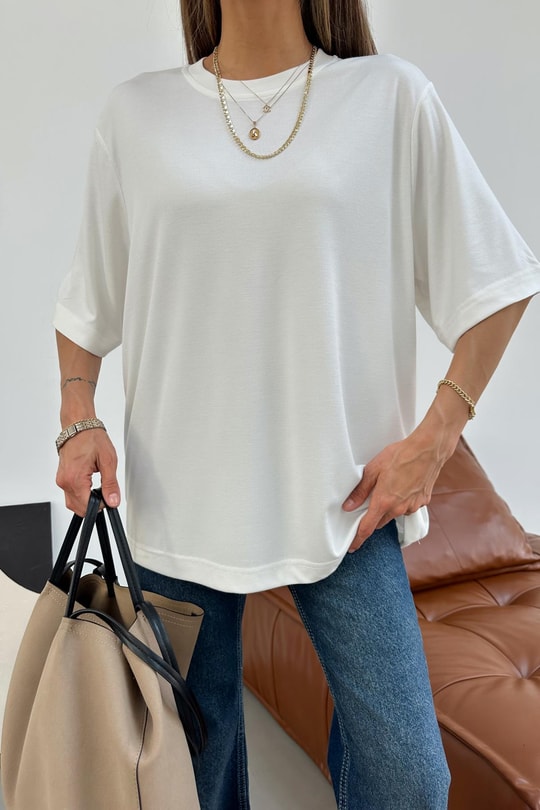 Oversıze Basic Tshirt Beyaz