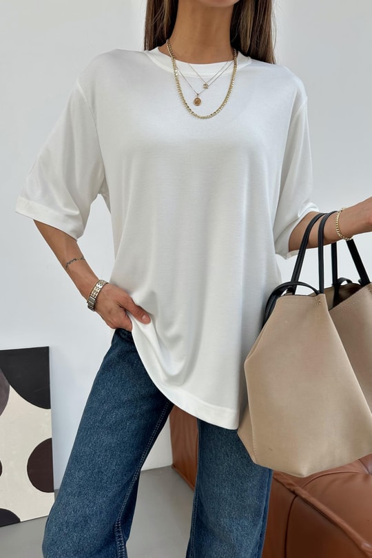 Oversıze Basic Tshirt Beyaz