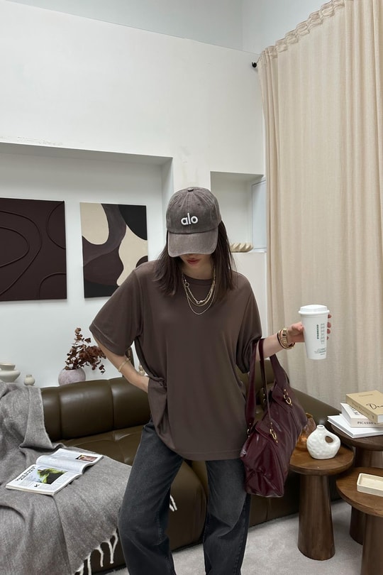 Oversıze Basic Tshirt Kahve
