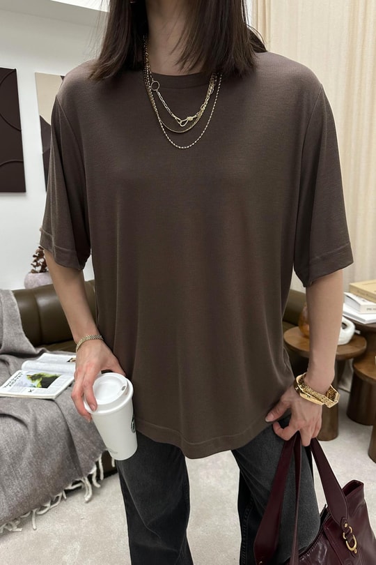 Oversıze Basic Tshirt Kahve