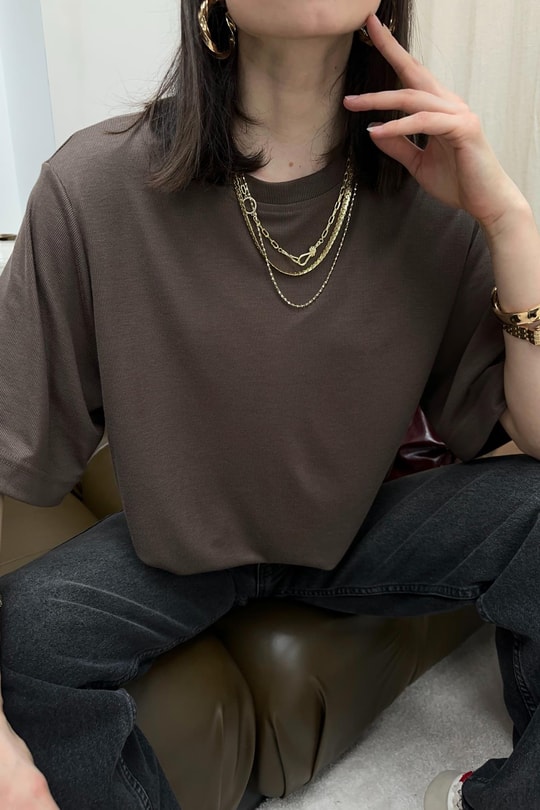 Oversıze Basic Tshirt Kahve