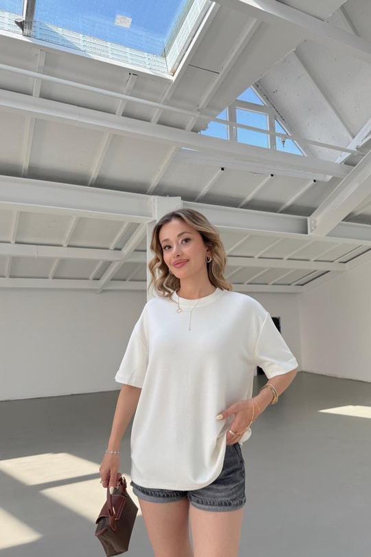 Oversize Modal Tshirt Beyaz