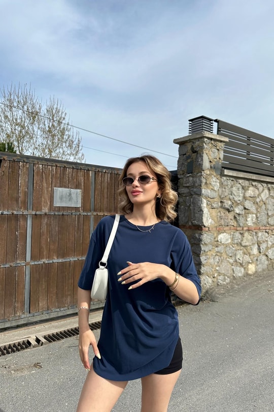 Oversize Modal Tshirt Lacivert