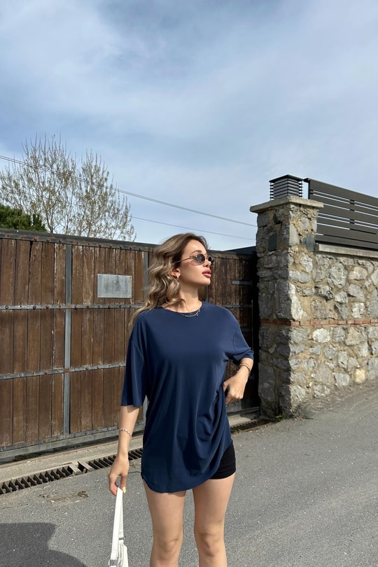 Oversize Modal Tshirt Lacivert