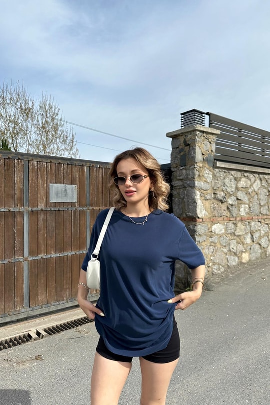Oversize Modal Tshirt Lacivert