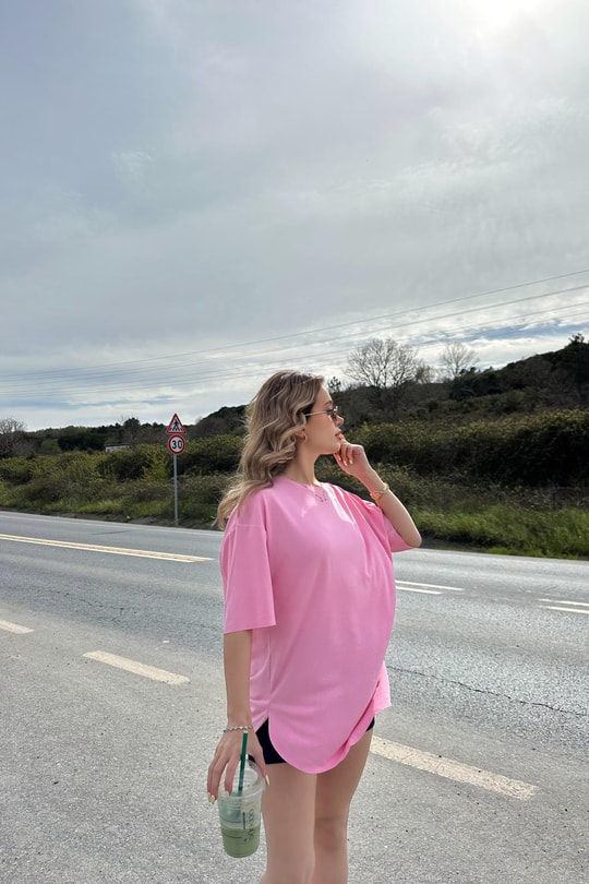Oversize Modal Tshirt Pembe