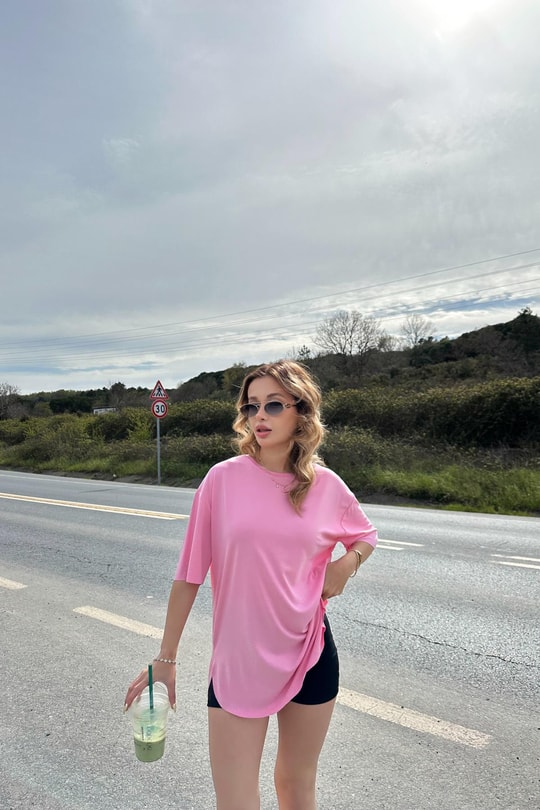 Oversize Modal Tshirt Pembe