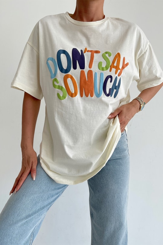 Oversize Text Tshirt Bej