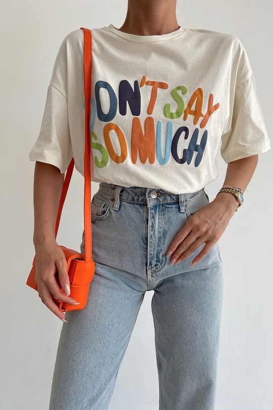 Oversize Text Tshirt Bej