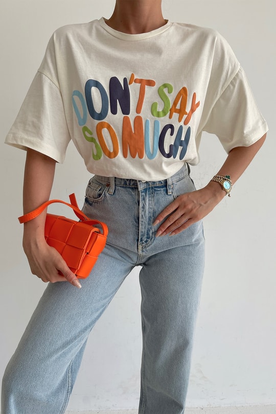 Oversize Text Tshirt Bej