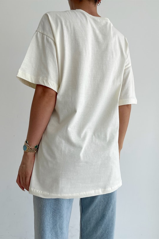 Oversize Text Tshirt Bej