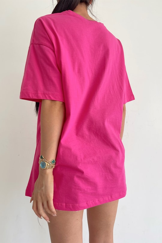 Oversize Text Tshirt Fuşya