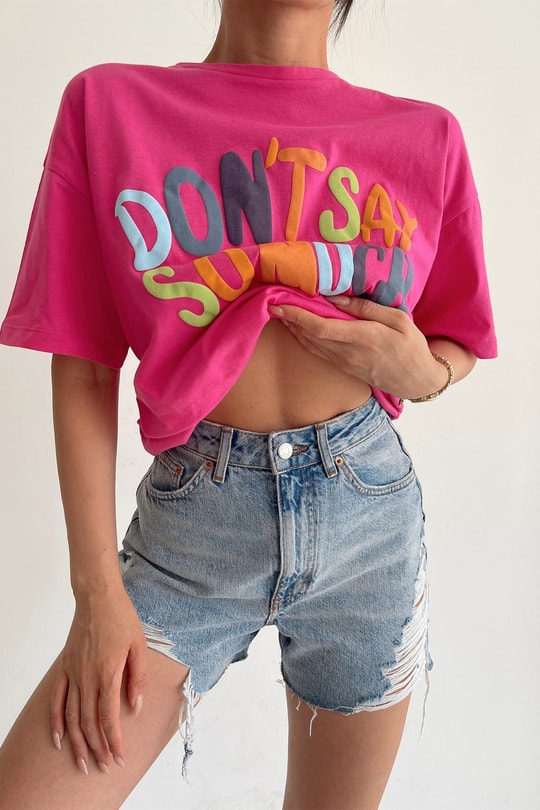 Oversize Text Tshirt Fuşya
