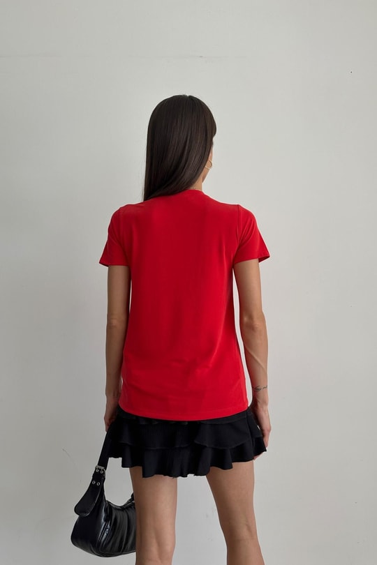 Oyso Kumaş V Yaka Basic Tshirt Kırmızı