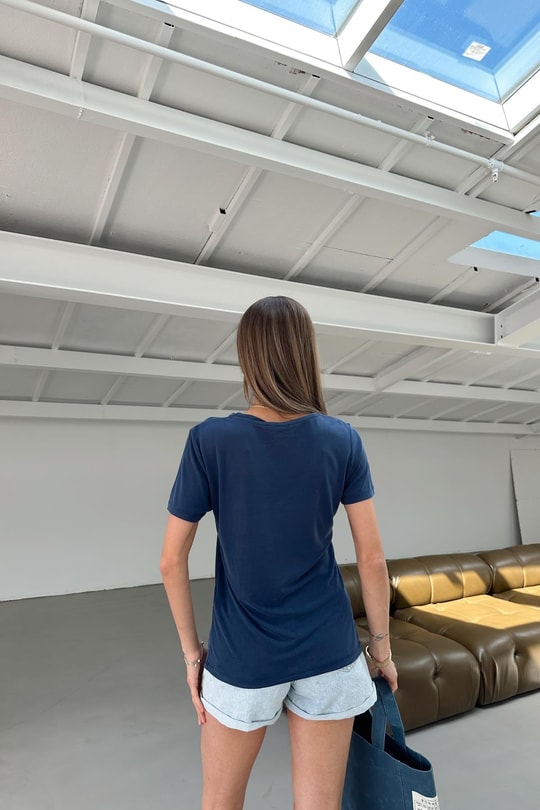 Oyso Kumaş V Yaka Basic Tshirt Lacivert