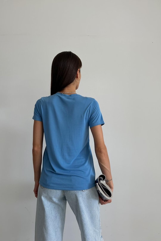 Oyso Kumaş V Yaka Basic Tshirt Mavi