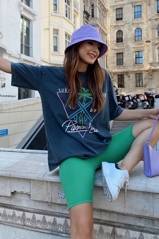 Palmiye Yıkamalı Tshirt Füme
