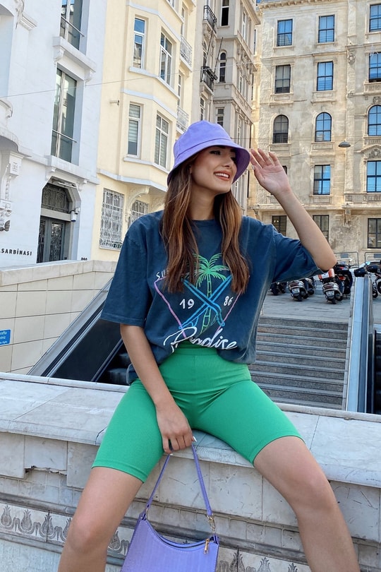 Palmiye Yıkamalı Tshirt Füme