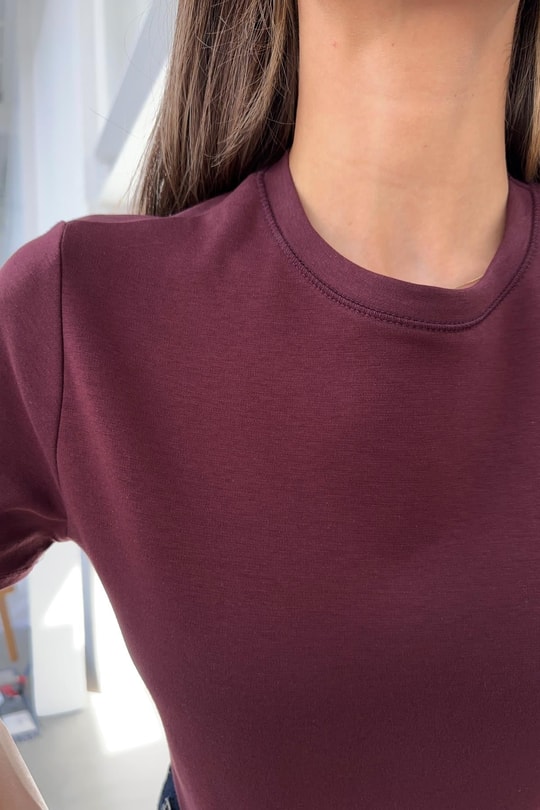 Pamuklu Basic Tshirt Bordo