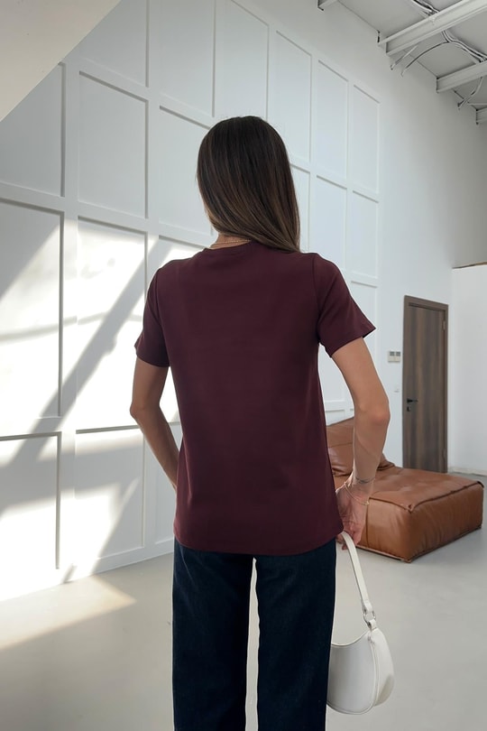 Pamuklu Basic Tshirt Bordo