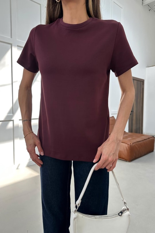 Pamuklu Basic Tshirt Bordo