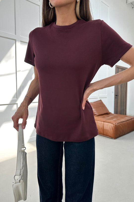 Pamuklu Basic Tshirt Bordo
