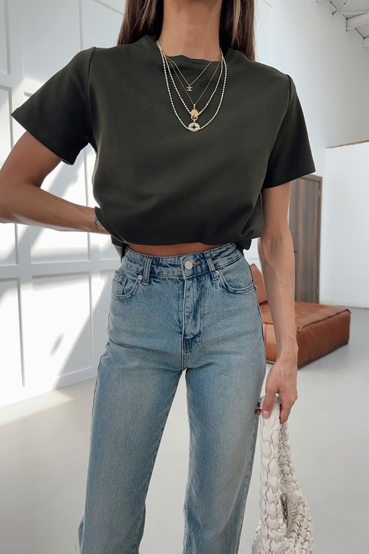 Pamuklu Basic Tshirt Haki