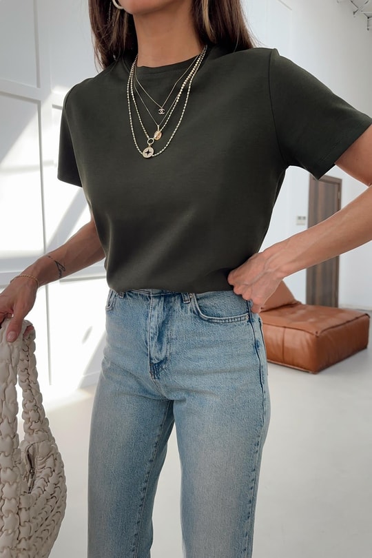 Pamuklu Basic Tshirt Haki