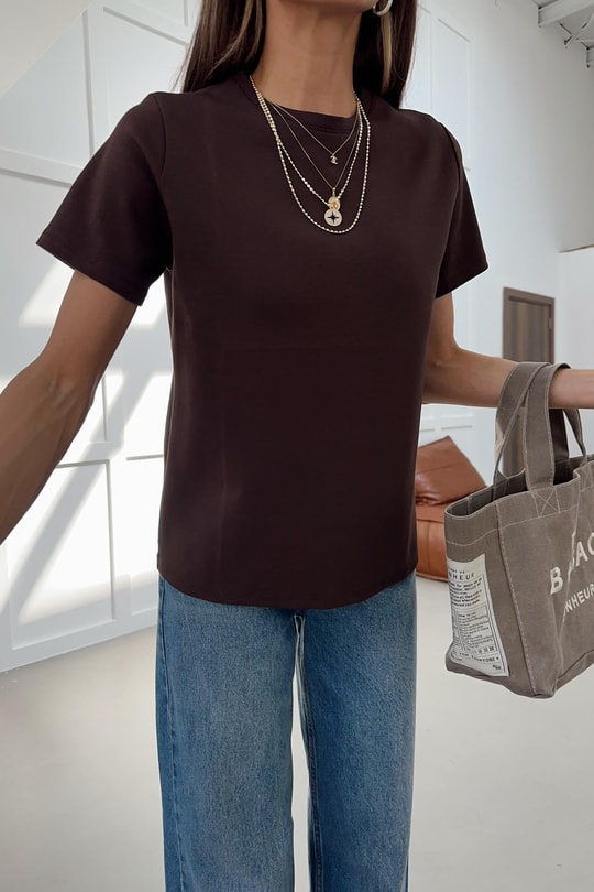 Pamuklu Basic Tshirt Kahve
