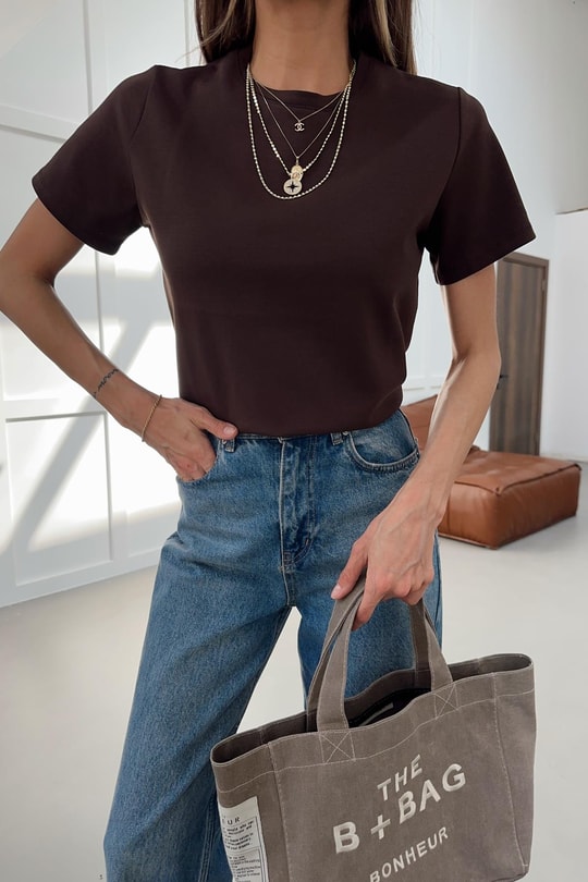 Pamuklu Basic Tshirt Kahve