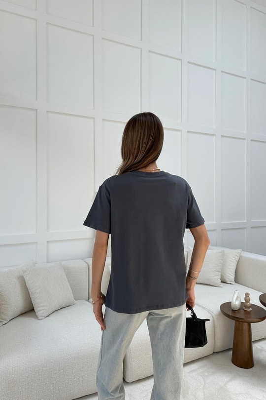 Pamuklu Oversize Tshirt Antrasit